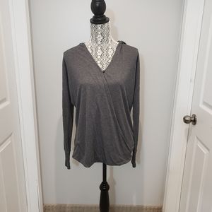 Motherhood Maternity Long Sleeve Nursing Top, Gray, with Hood, Size M